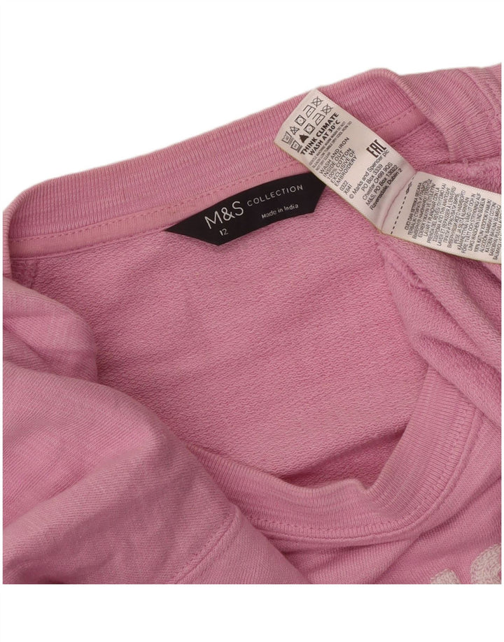 Marks & Spencer Dame Grafisk Sweatshirt Jumper UK 12 Medium Pink Flecked