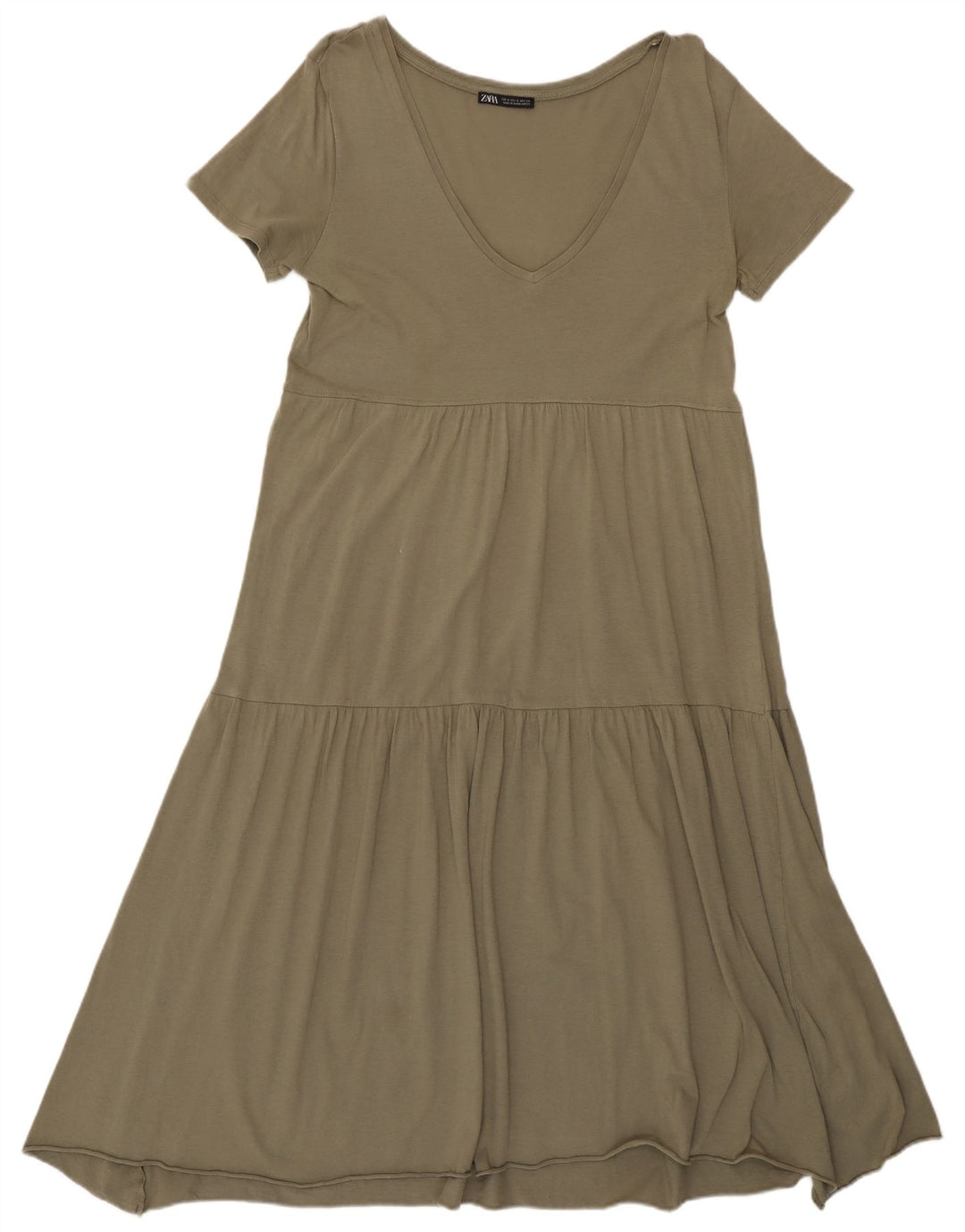Zara Dame A-Line Kjole UK 10 Small Khaki