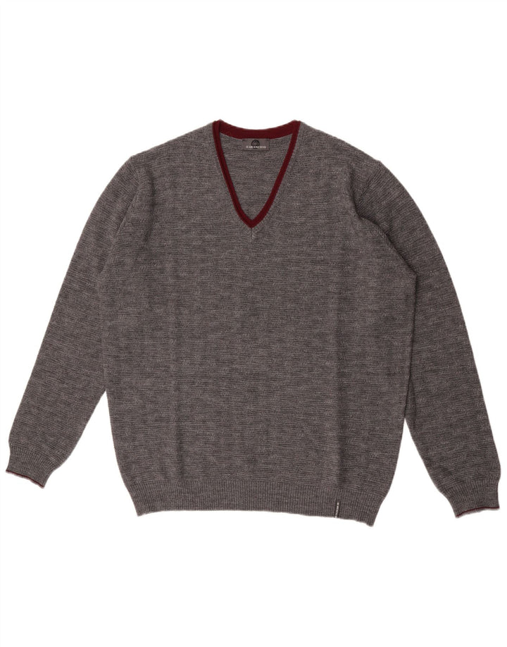 Il Granchio Herre V-hals sweater Stor Grå Flecked Wool