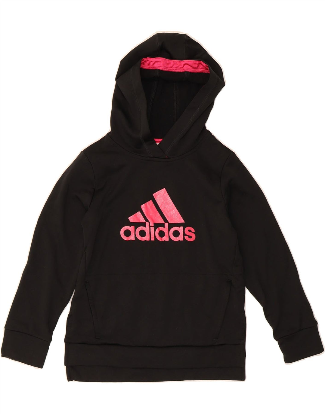 ADIDAS Girls Graphic Hoodie Jumper 7-8 Years Medium  Black Polyester Vintage Adidas and Second-Hand Adidas from Messina Hembry 