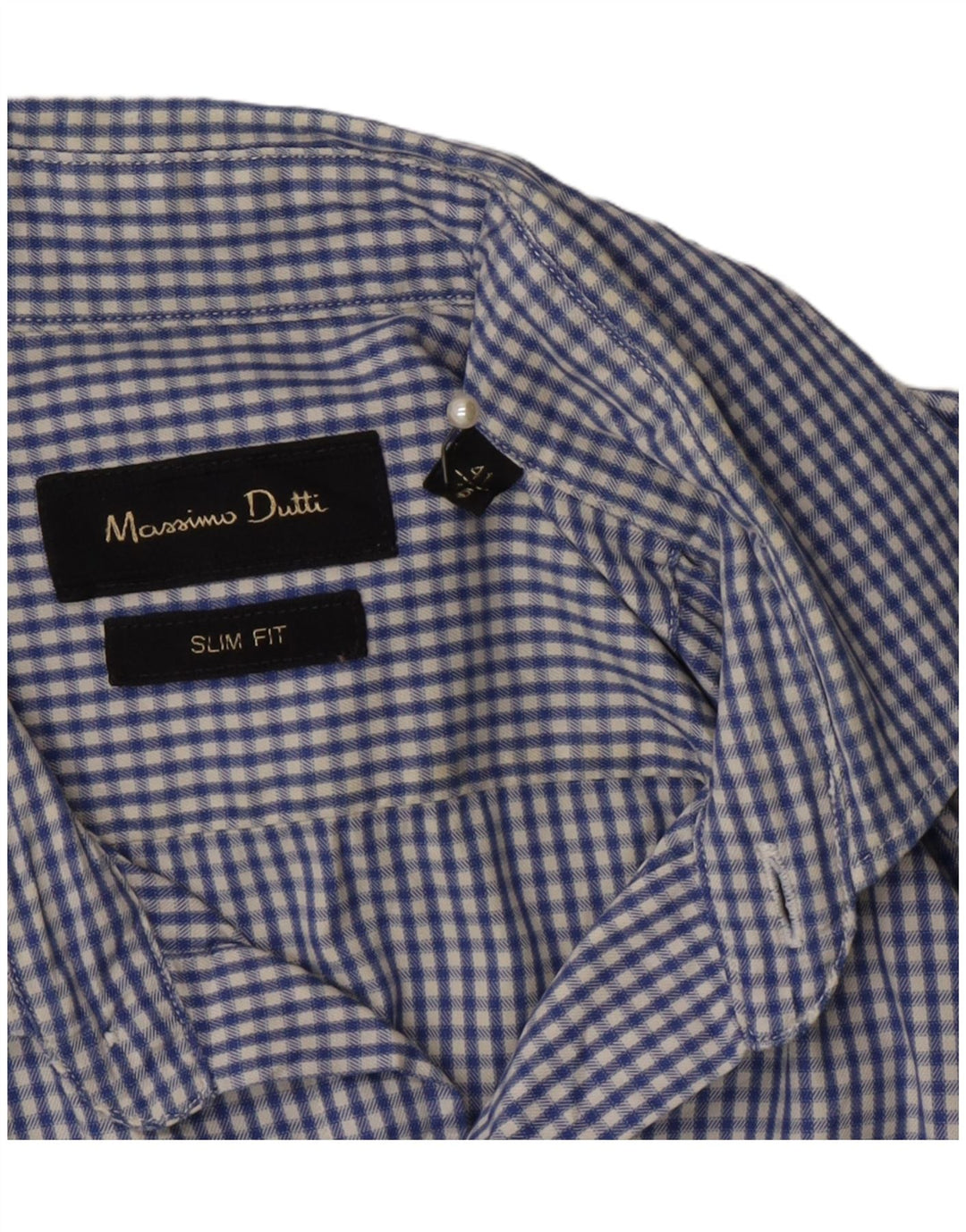 MASSIMO DUTTI Mens Slim Fit Flannel Shirt Size 41 16 Large Blue Gingham Vintage Massimo Dutti and Second-Hand Massimo Dutti from Messina Hembry 
