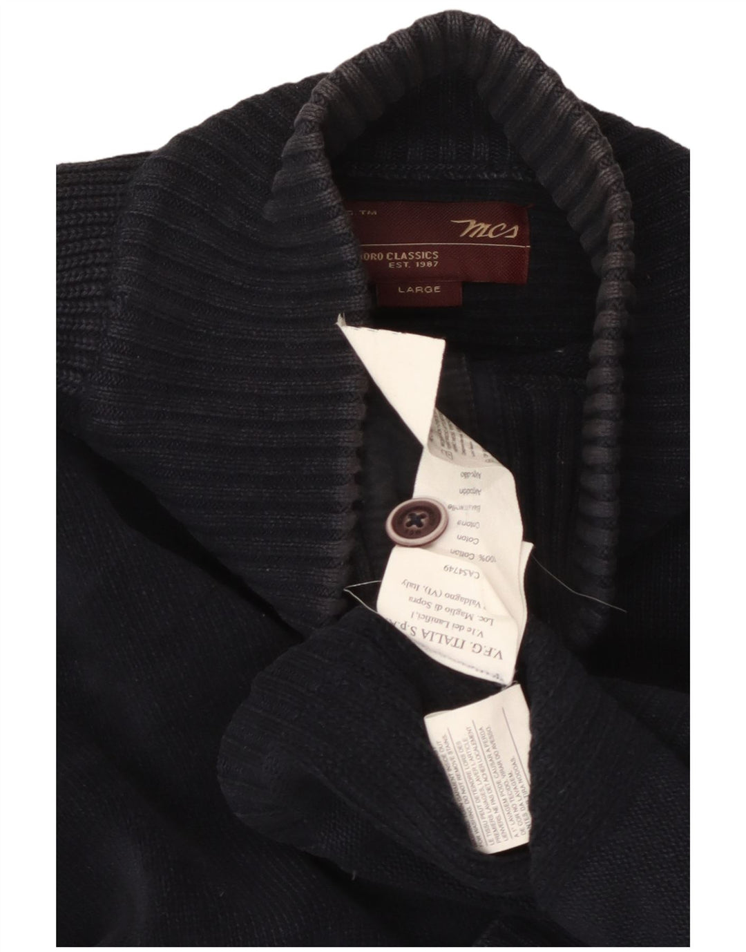 MARLBORO CLASSICS Herre Button Neck Jumper Sweater Stor Marineblå Bomuld