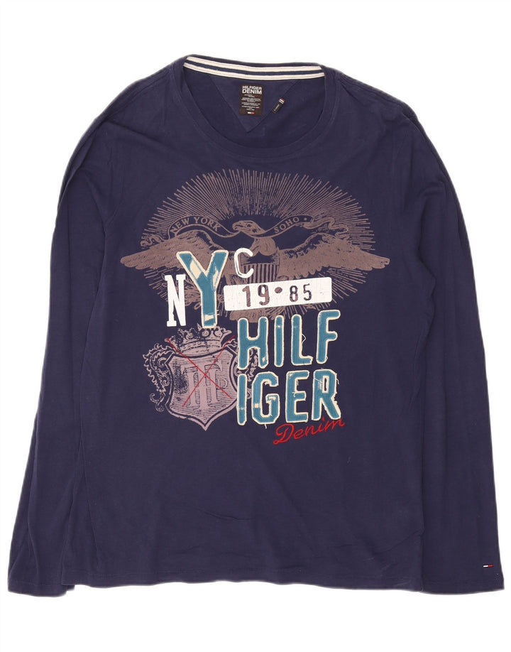 Tommy Hilfiger Herre grafisk top langærmet XL marineblå bomuld