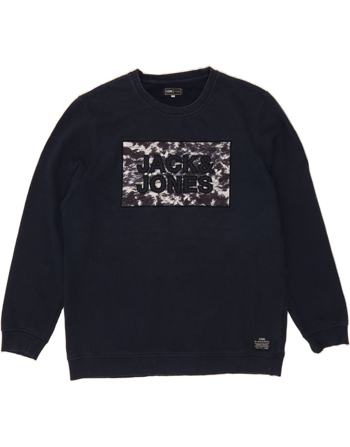 JACK & JONES Mens Graphic Sweatshirt Jumper 2XL Navy Blue Cotton Vintage Jack & Jones and Second-Hand Jack & Jones from Messina Hembry 
