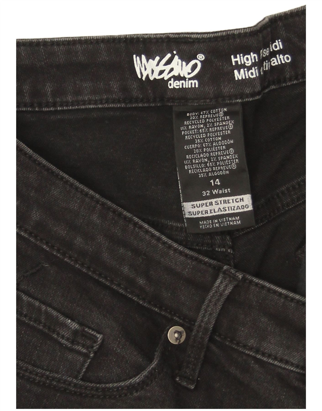 Mossimo Dame højtaljede denimshorts US 14 Large W32 Black Bomuld