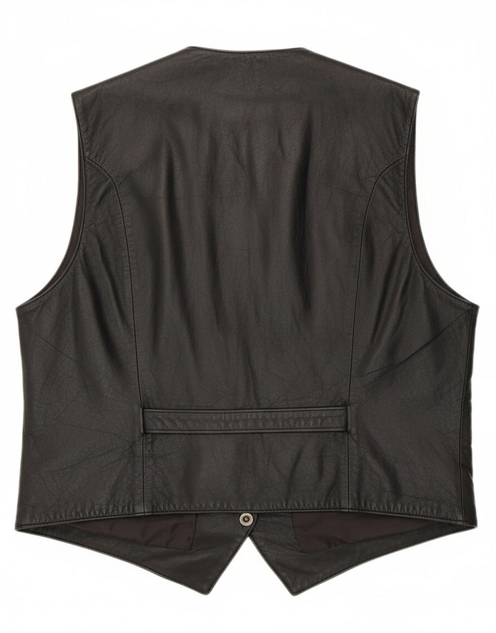 VINTAGE Mens Leather Waistcoat Large Black