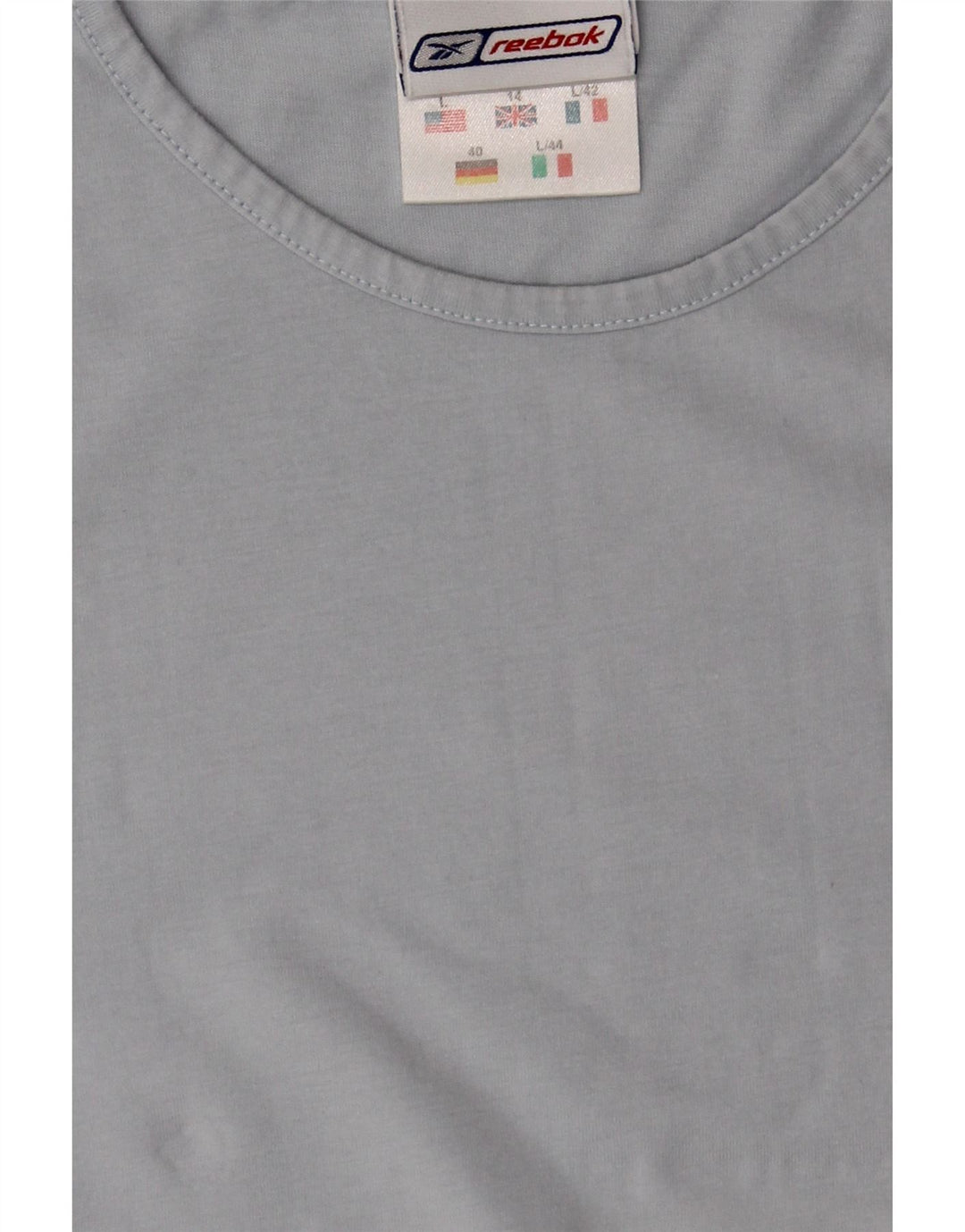 REEBOK Womens T-Shirt Top UK 14 Medium Blue Cotton Vintage Reebok and Second-Hand Reebok from Messina Hembry 