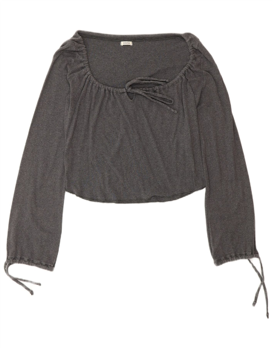 Onyx Womens Front Tie Crop Top Langærmet UK 12 Medium Grey Bomuld