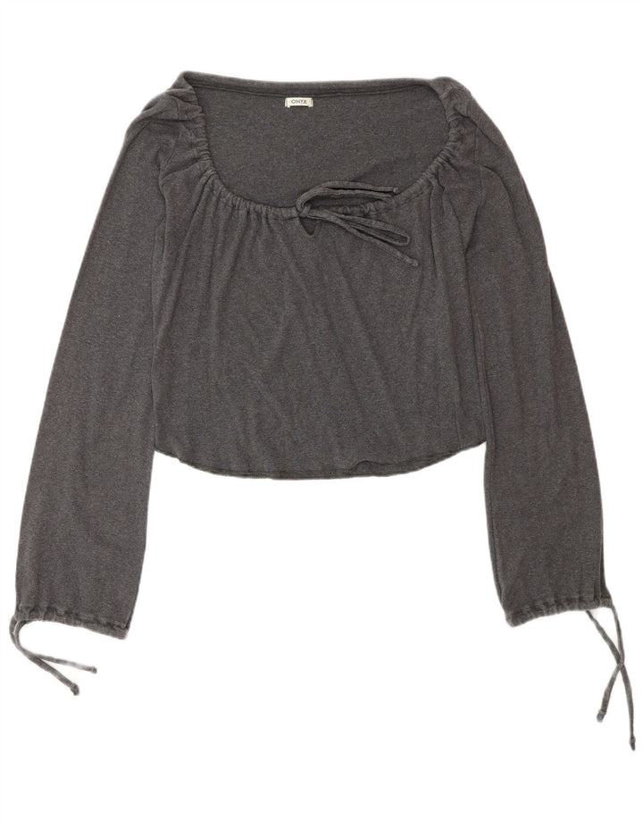 Onyx Womens Front Tie Crop Top Langærmet UK 12 Medium Grey Bomuld