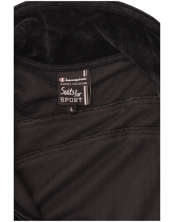 Champion Womens Velour Træningsdragt Top Jacket UK 14 Large Black
