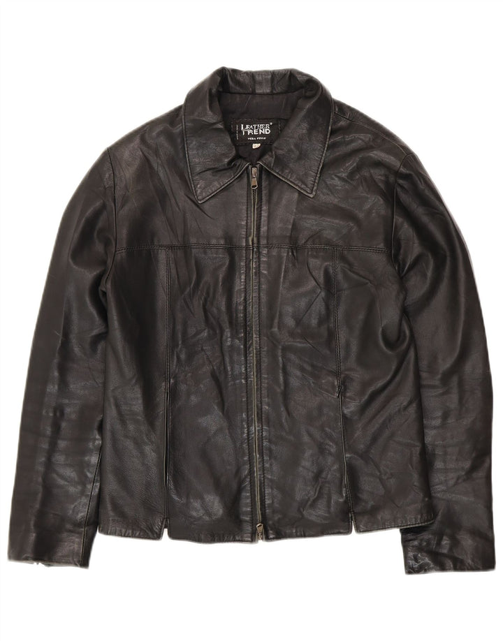 VINTAGE Dame Læderjakke IT 42 Medium Sort Læder