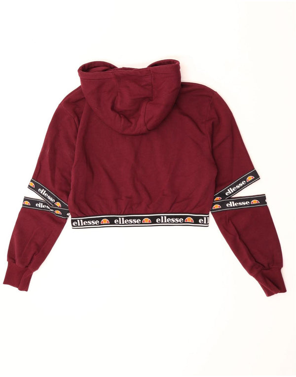 Ellesse Womens Crop Graphic Hoodie Jumper UK 12 Medium Bourgogne bomuld