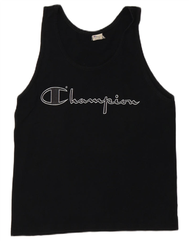 CHAMPION Kvinder Grafisk Vest Top UK 10 Small Black Bomuld