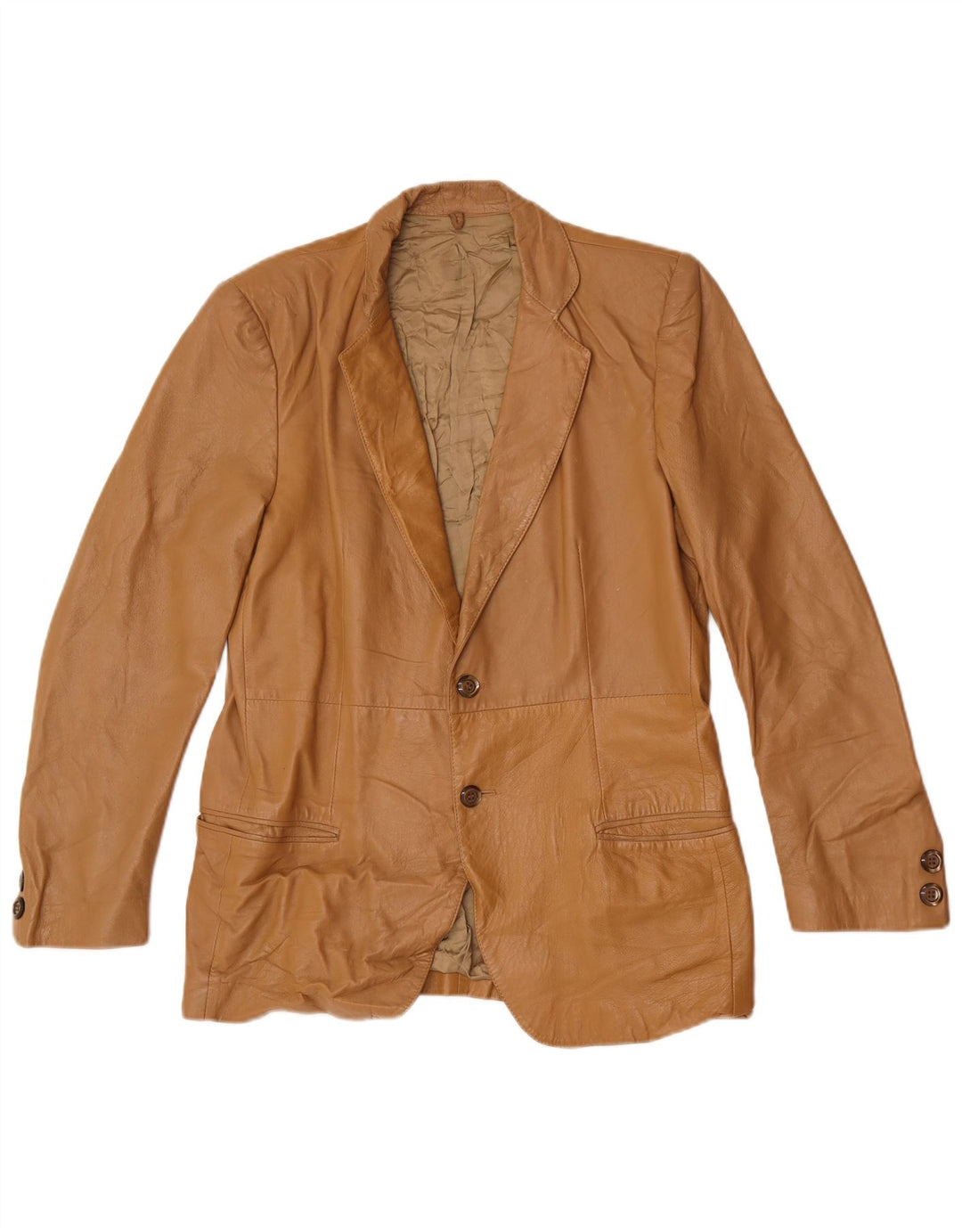 Vintage herre 2-knaps læder blazerjakke IT 48 Medium Beige