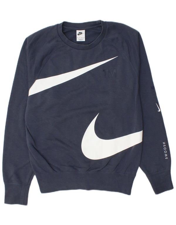 Nike Herre Swoosh Grafisk Loose Fit Sweatshirt Jumper XS Marineblå Bomuld