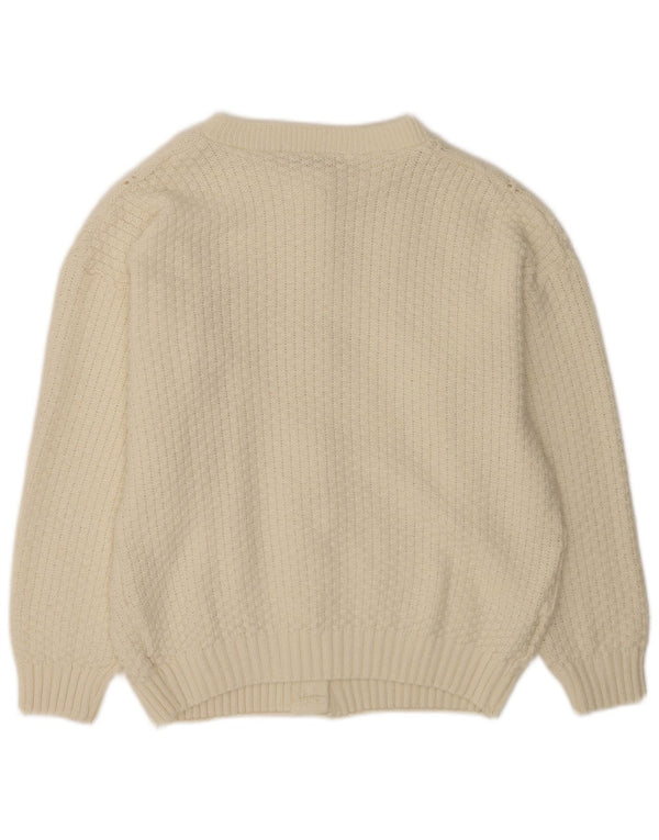 Vintage Dame Cardigan Sweater UK 16 Large White Argyle/Diamond Acryl