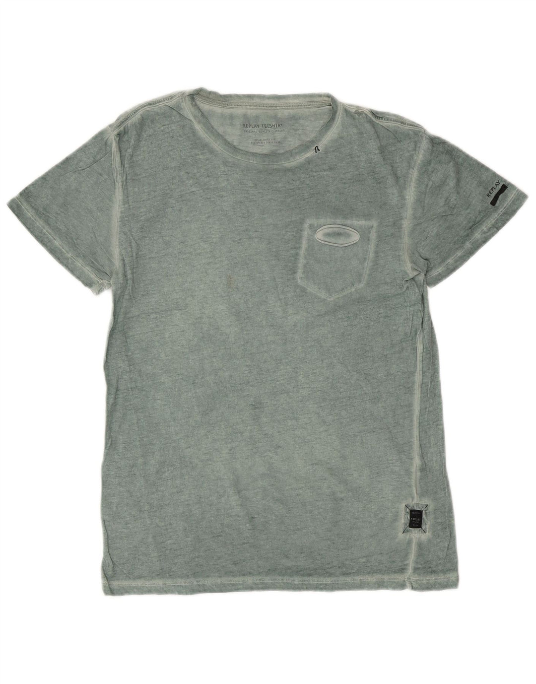REPLAY Mens T-Shirt Top Long Sleeve Medium Green Cotton