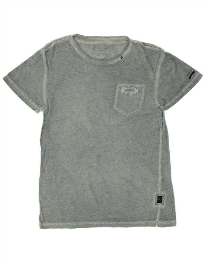 REPLAY Mens T-Shirt Top Long Sleeve Medium Green Cotton