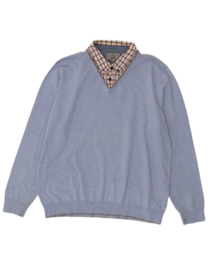 Marks & Spencer Herre Regular Fit V-hals sweater XL blå ternet bomuld