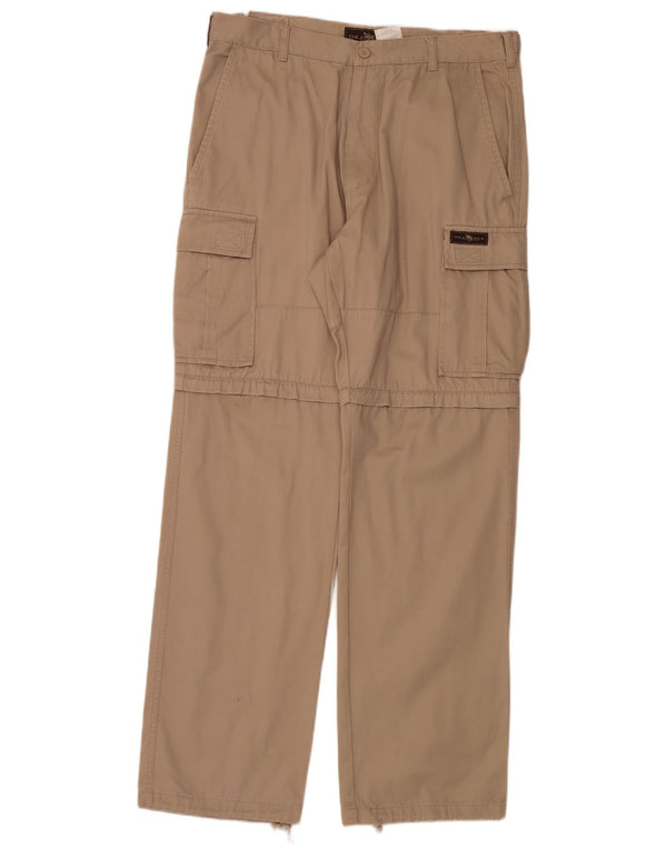 Vintage Mens Straight Cargo Trousers W34 L34 Beige Cotton