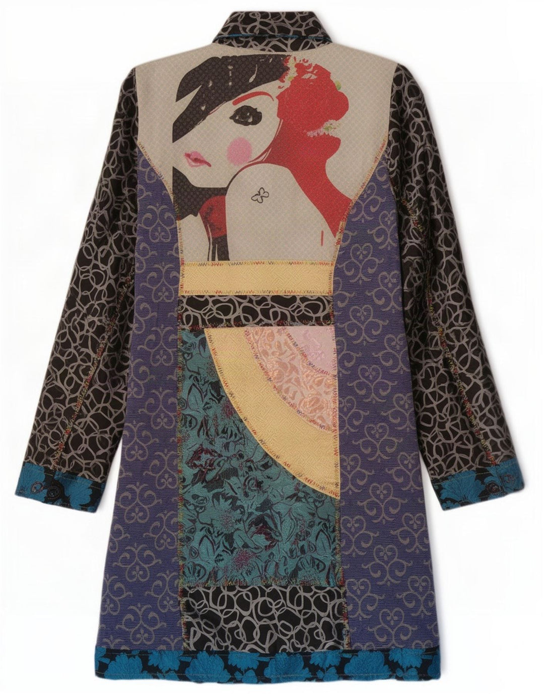 Dy Design Dame Overfrakke UK 14 Medium Flerfarvet Patchwork Bomuld