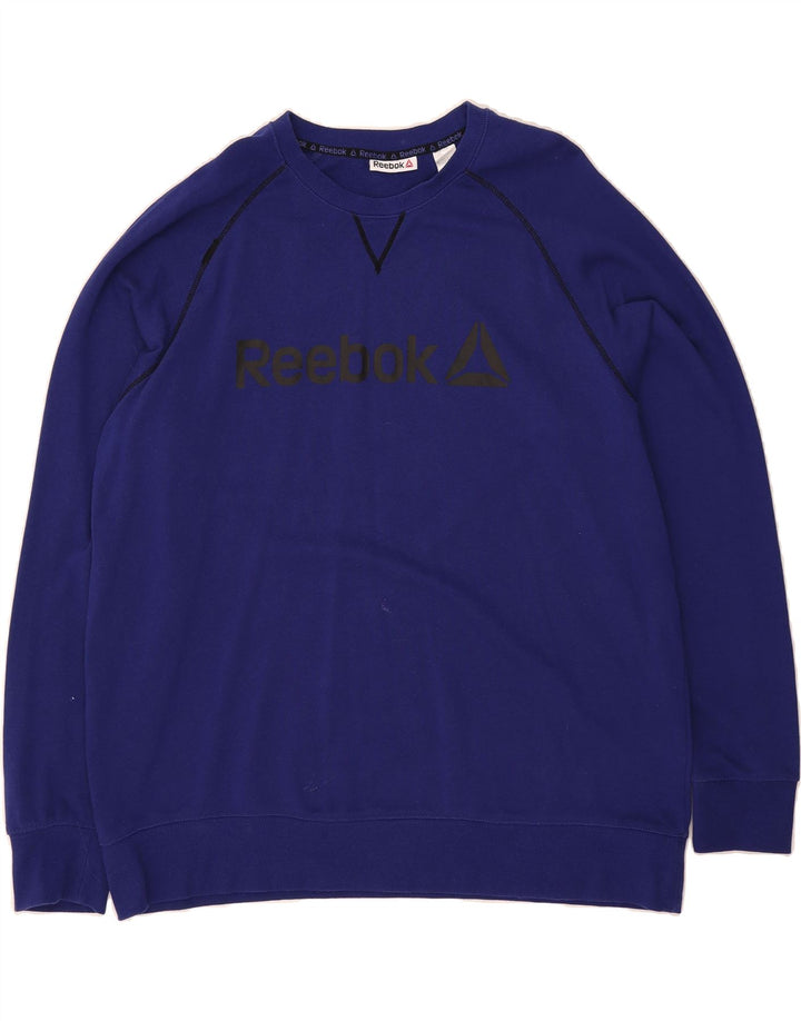 REEBOK Mens Graphic Sweatshirt Jumper 2XL Navy Blue Cotton Vintage Reebok and Second-Hand Reebok from Messina Hembry 