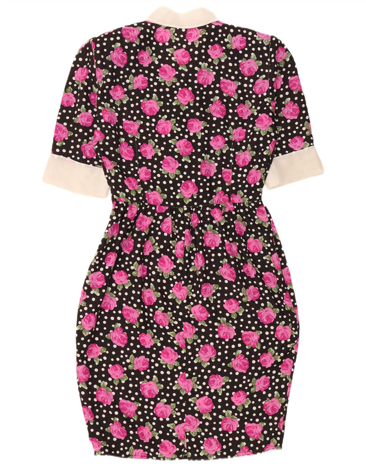 Vintage Dame Bodycon Kjole IT 46 Large Sort Floral Polyester