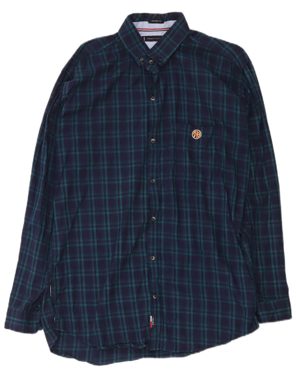 Tommy Hilfiger Herre Custom Fit skjorte XL marineblå ternet