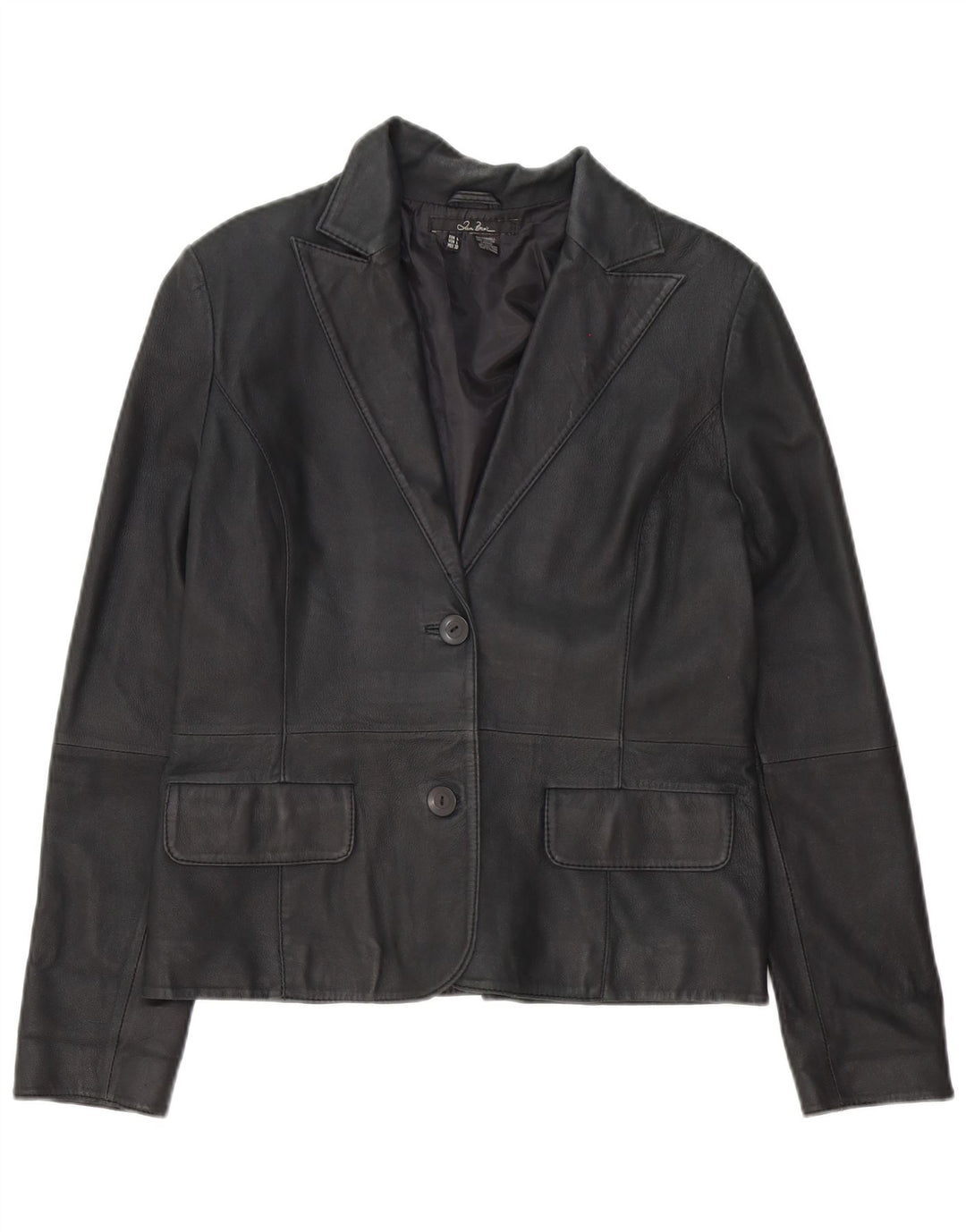 Zara Dame 2 Knaps Læder Blazer Jacket UK 16 Large Sort
