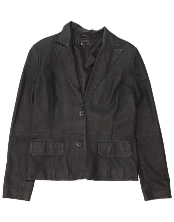 Zara Dame 2 Knaps Læder Blazer Jacket UK 16 Large Sort
