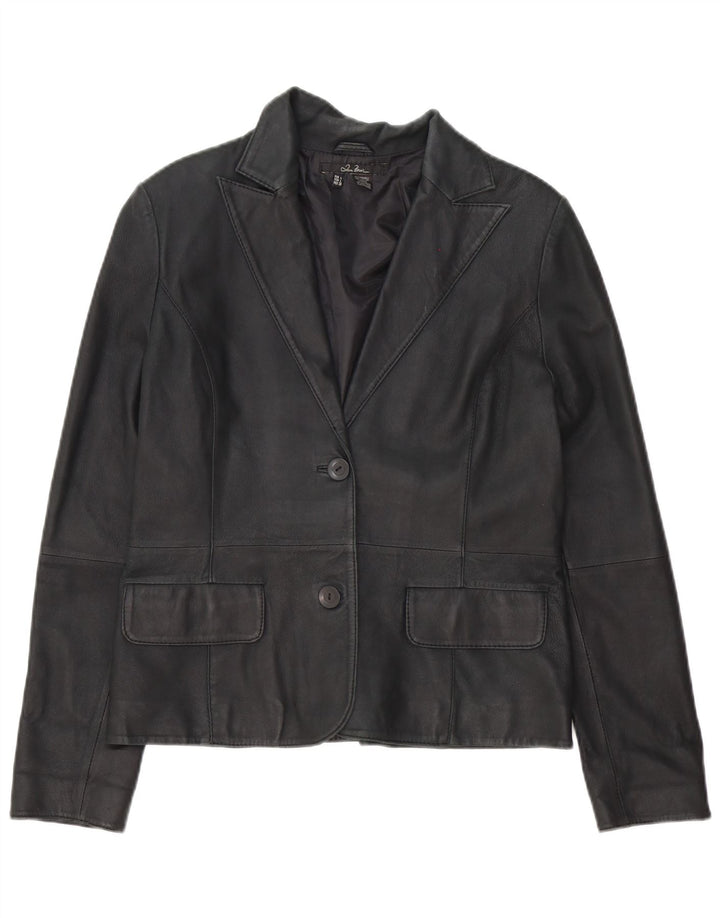 Zara Dame 2 Knaps Læder Blazer Jacket UK 16 Large Sort