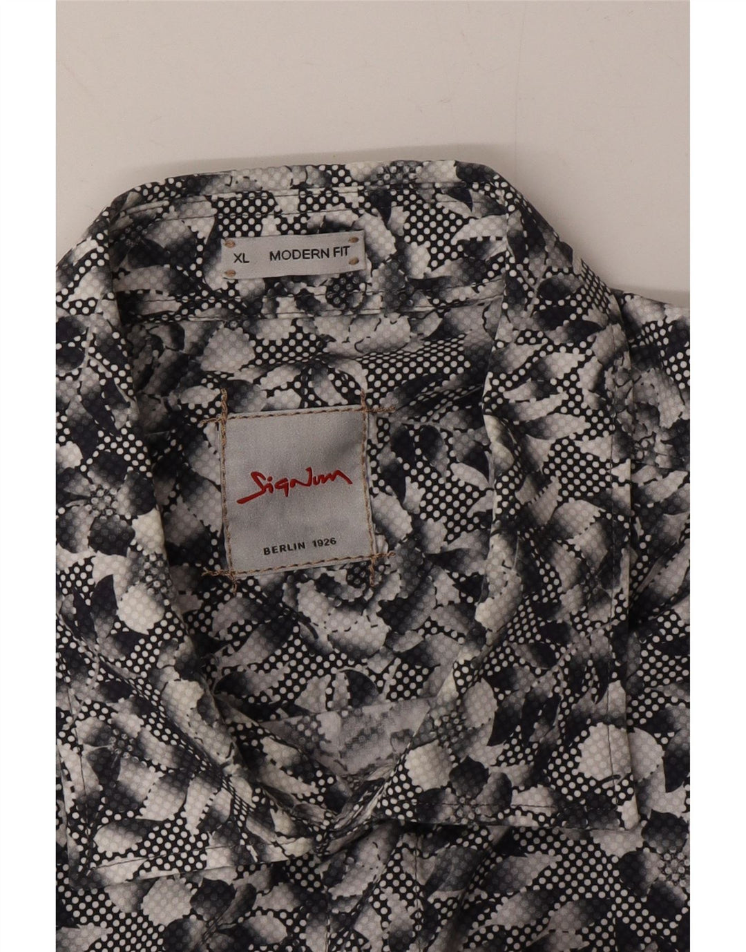 SIGNUM Mens Shirt XL Grey Floral Cotton Vintage Signum and Second-Hand Signum from Messina Hembry 