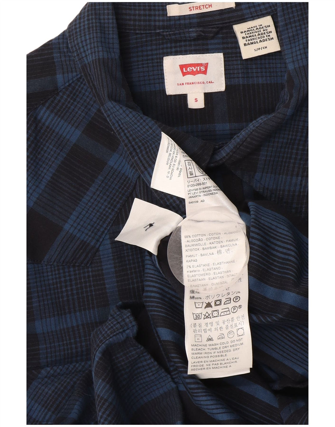 Levi's herreskjorte lille marineblå ternet bomuld