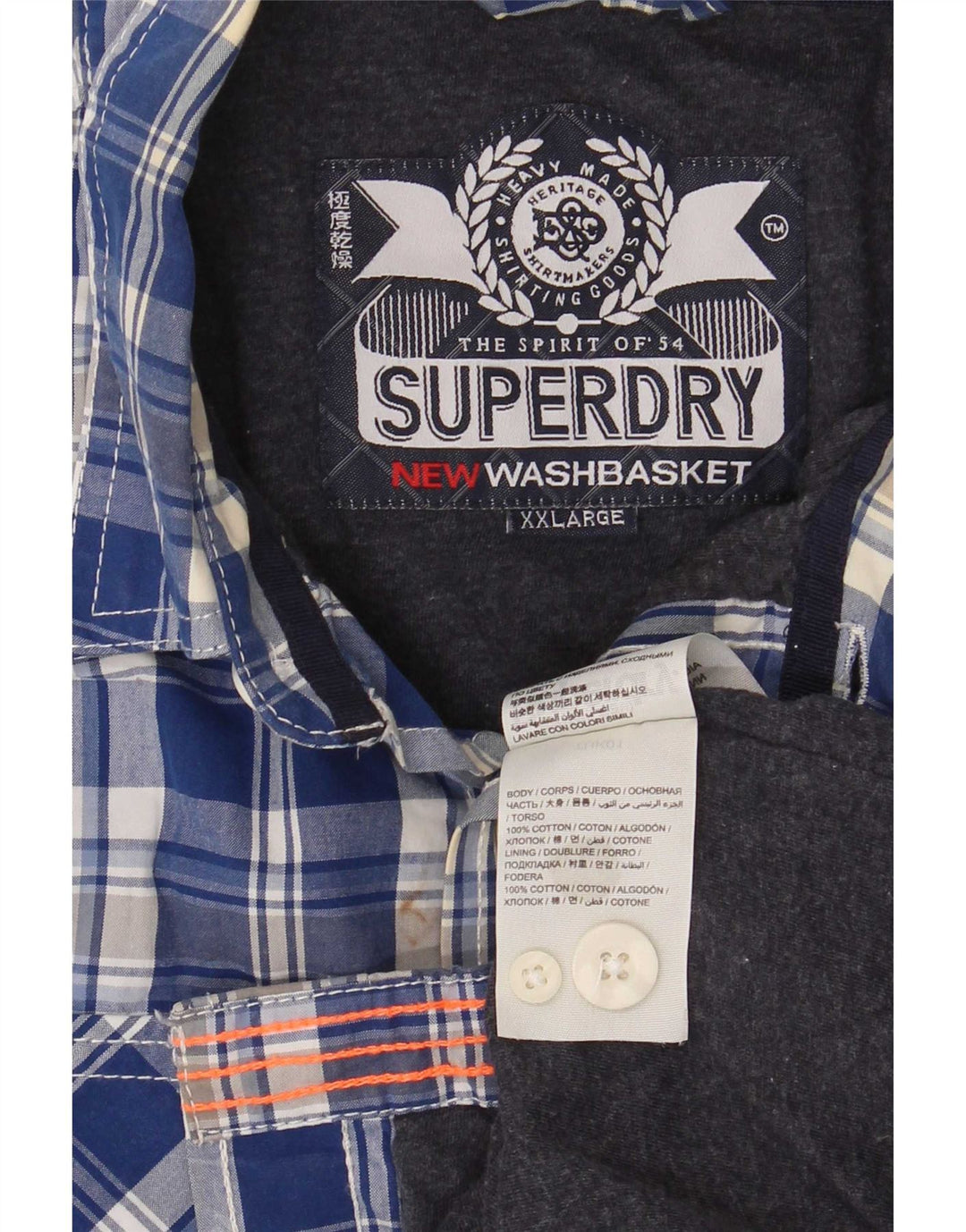 Superdry herreskjorte 2XL blå ternet bomuld
