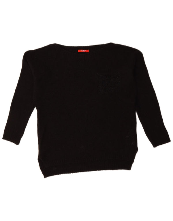 Guess Womens Oversized Boat Neck Jumper Sweater UK 10 Small Black Acryl