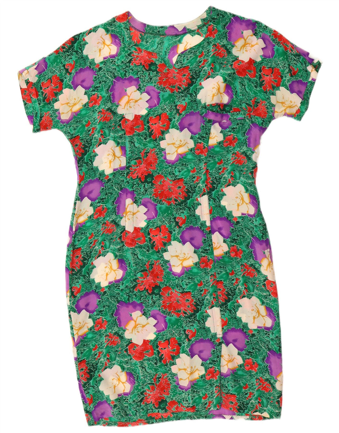 VINTAGE Kvinders Skede Kjole UK 14 Medium Green Floral