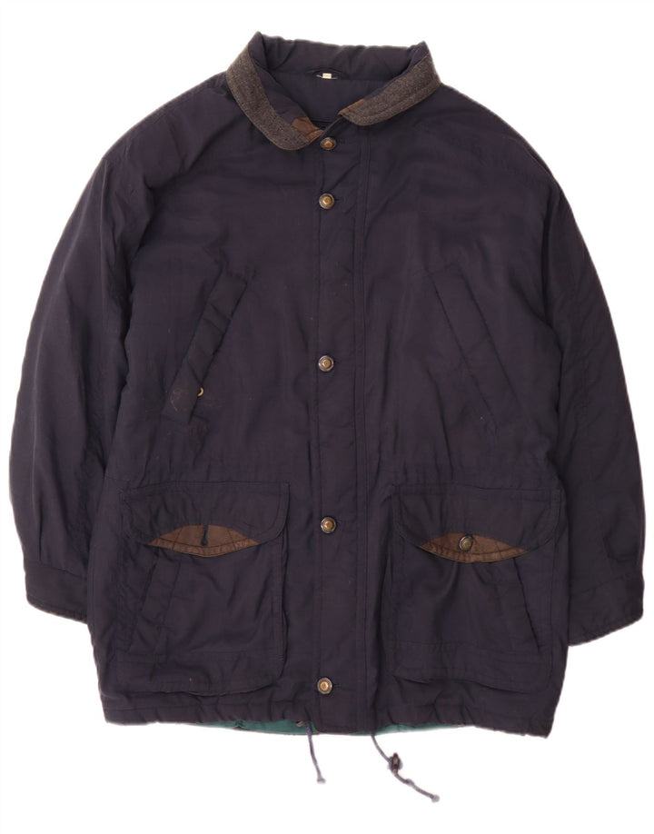 Vintage Herre Windbreaker Coat UK 38 Medium Navy Blue Colourblock Polyester
