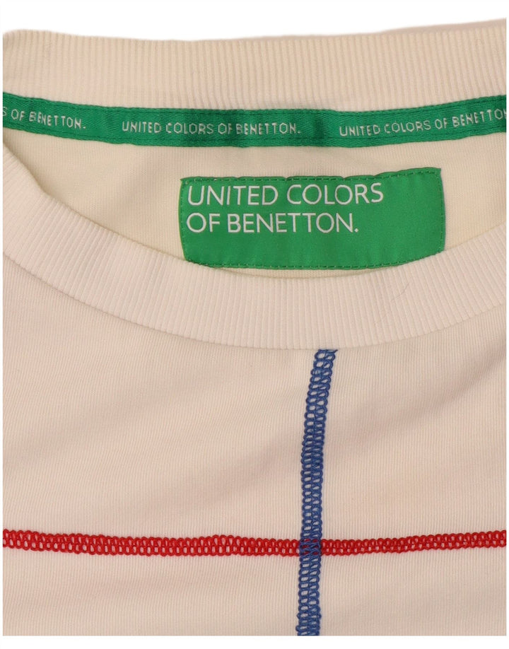 BENETTON Womens Crop Sweatshirt Jumper UK 10 Lille hvid stribet