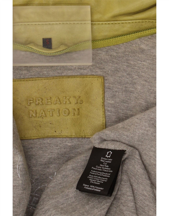 Freaky Nation Dame Læderjakke UK 10 Lille Grønt Læder