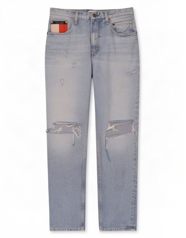 Tommy Hilfiger Dame Distressed Tapered Jeans W29 L27 Blå Bomuld