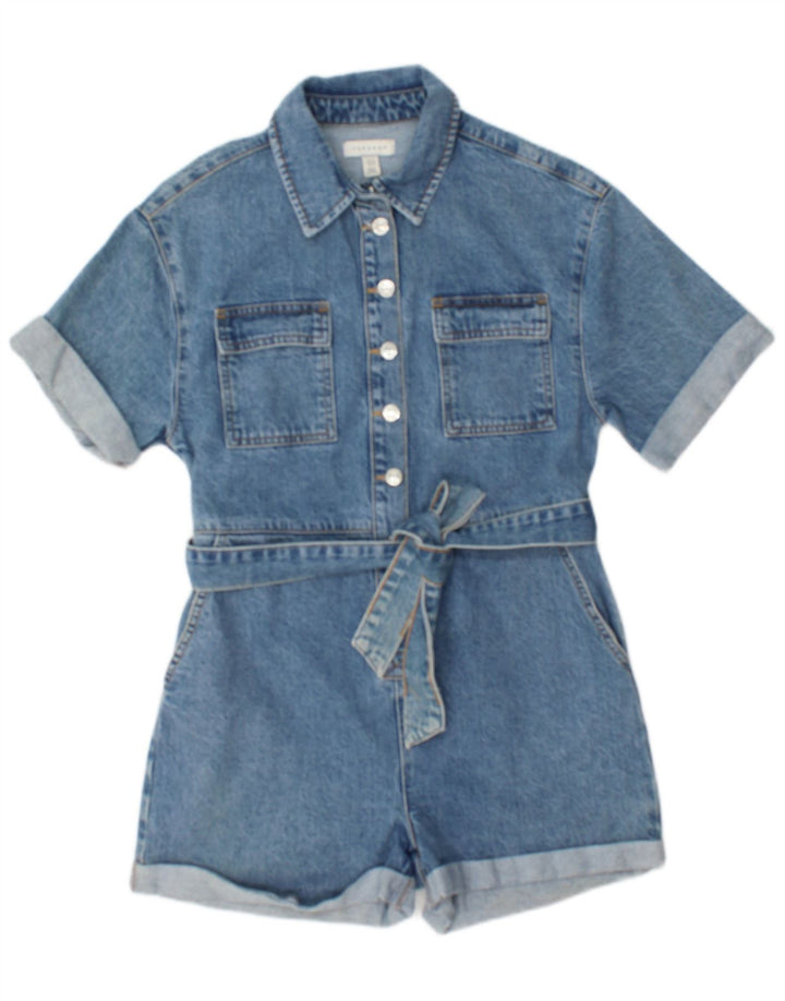 Topshop Dame Denim Playsuit UK 10 Small Blue Cotton