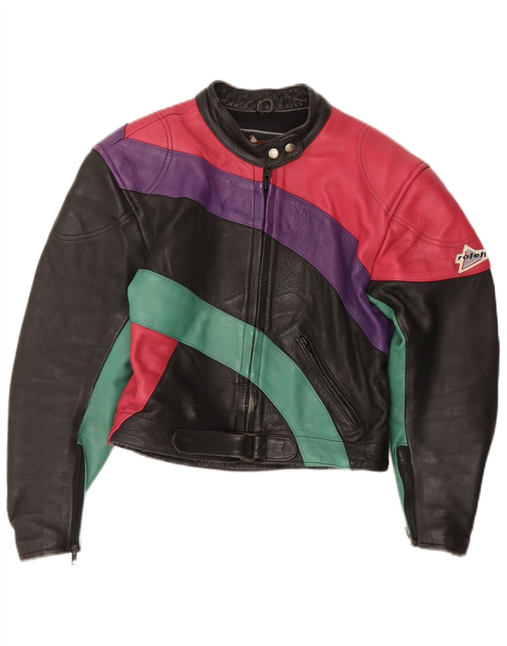 ROLEFF Womens Crop Jacket UK 14 Large Black Colourblock lædermotorcykel