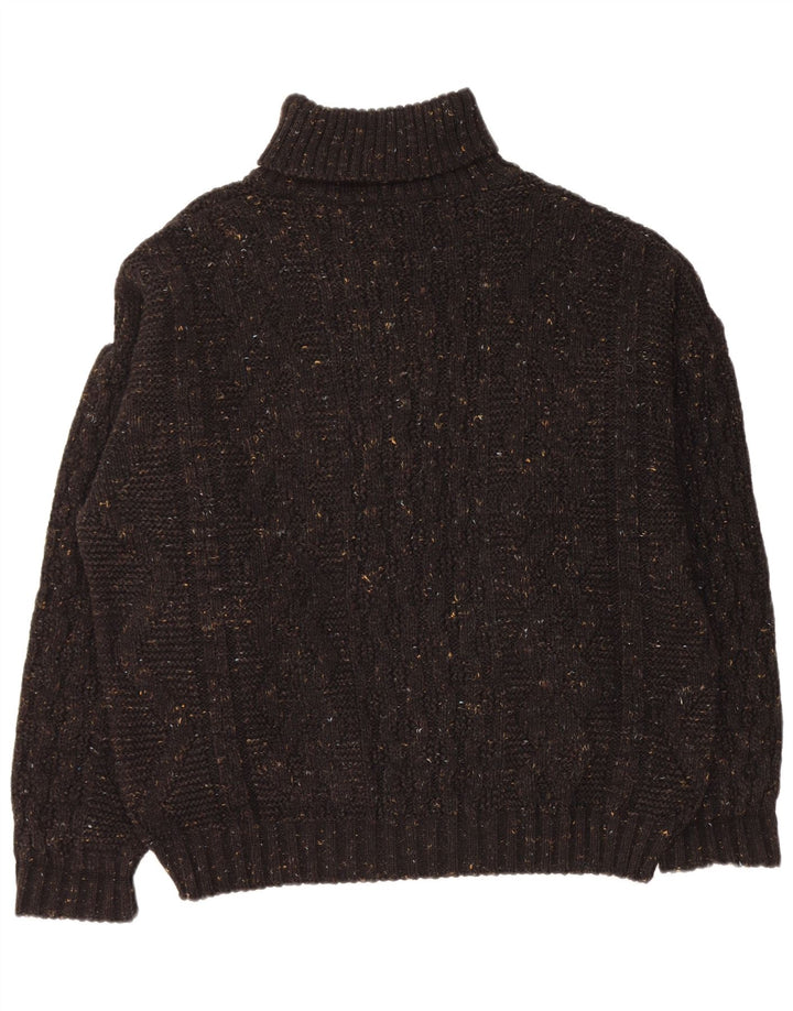 VINTAGE Herre Rullehalstrøje Sweater Stor Sort Flecked Akryl