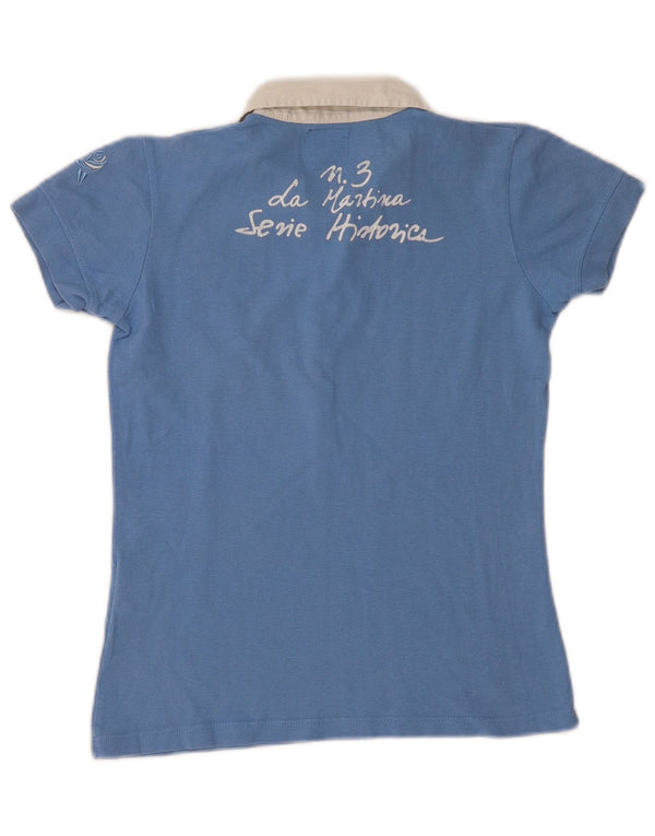 La Martina Grafisk poloskjorte til kvinder UK 14 Stor blå farveblok