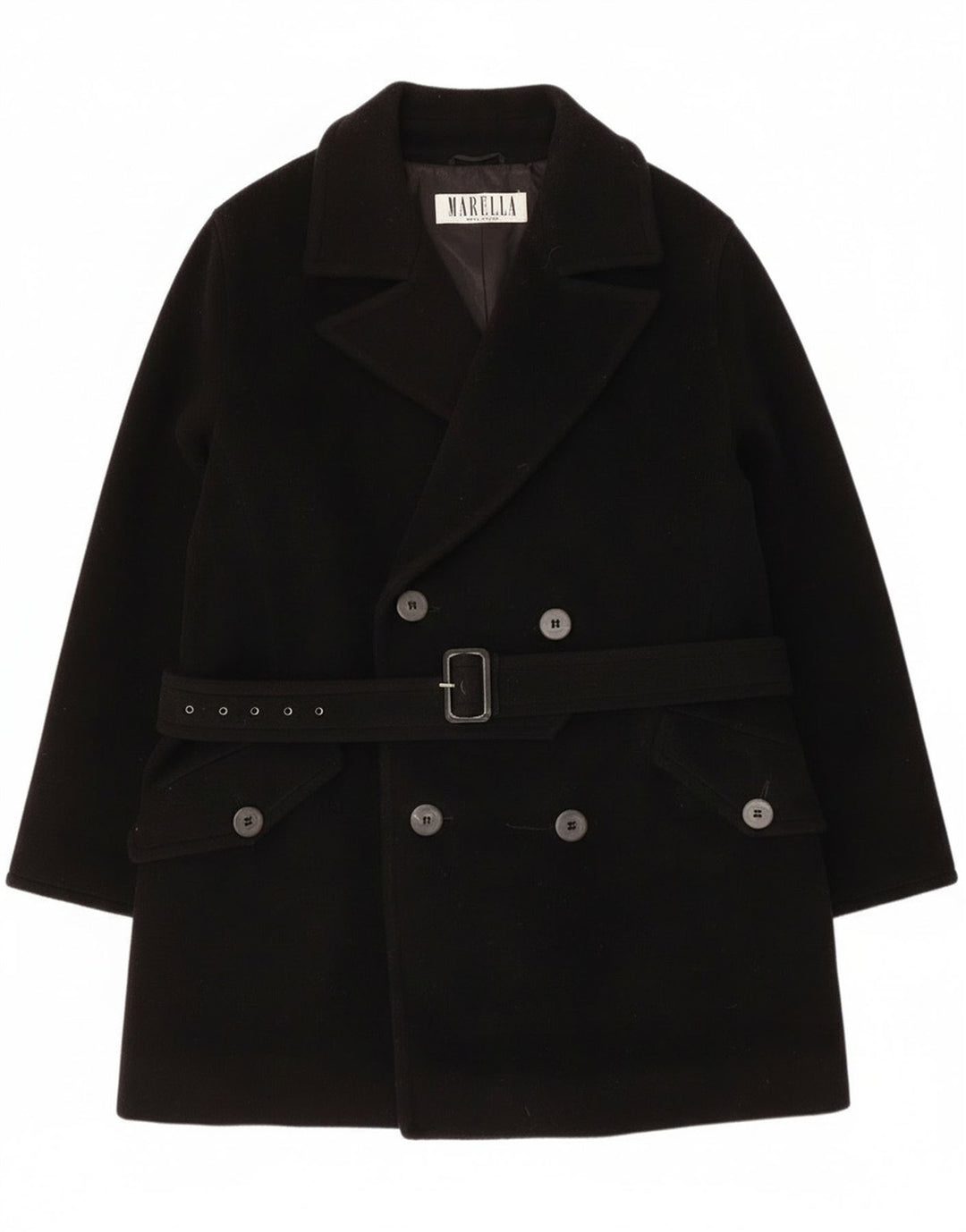 Marella Dame Dobbeltradet Frakke UK 14 Medium Sort Virgin Wool