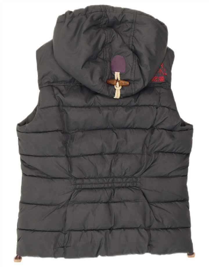 SUPERDRY Dame hætte polstret Gilet UK 14 mellemgrå polyester