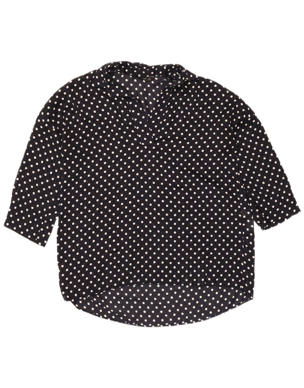 Zara Dame Oversized 3/4-ærmet blusetop UK 6 XS Marineblå Polka Dot