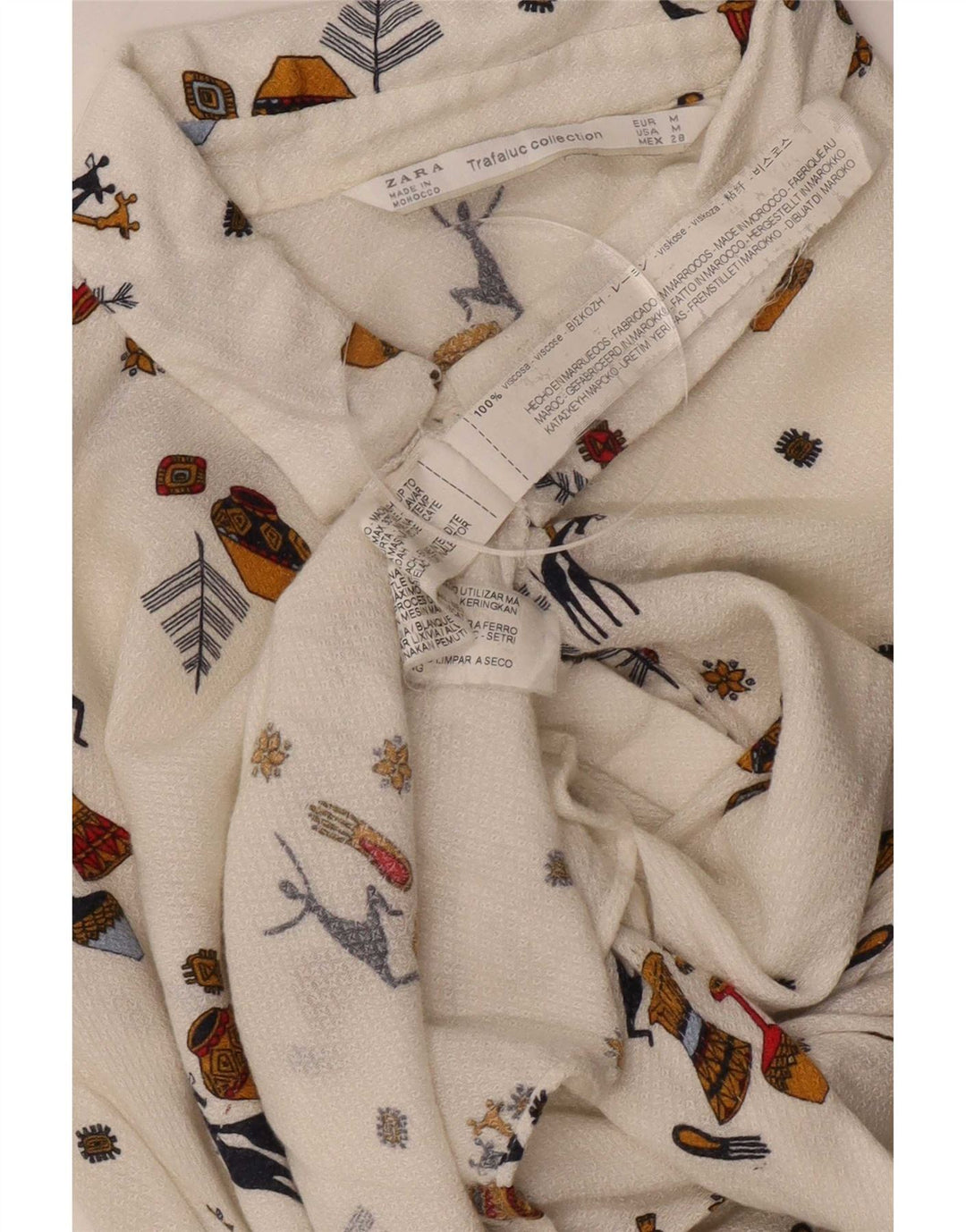 Zara Dame Trafaluc abstrakt mønster skjortebluse UK 14 Medium White