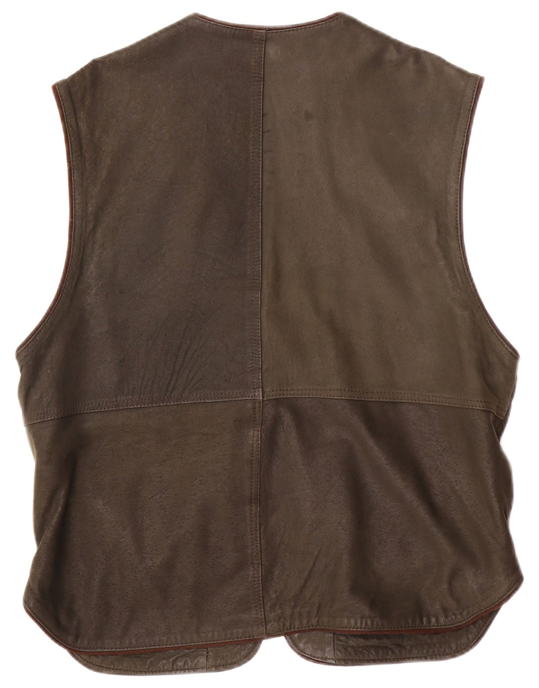 Vintage Herre Læder Utility Gilet IT 54 2XL Khaki