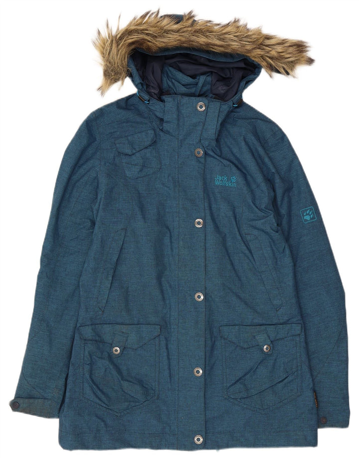 Jack Wolfskin Dame Hooded Parka Jacket UK 10 Small Blue Polyester